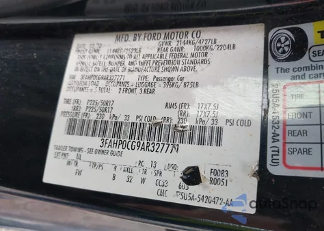 2010 Ford Fusion Sel z USA, uszkodzony, nr VIN 3FAHP0CG9AR327771